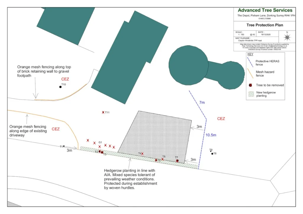 Example ATS tree protection plan showing retained trees and protection measures for proposed work